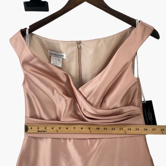 Alfred Sung Off the Shoulder Satin Maxi Dress in Toasted Sugar Pink - Picture 8 of 9